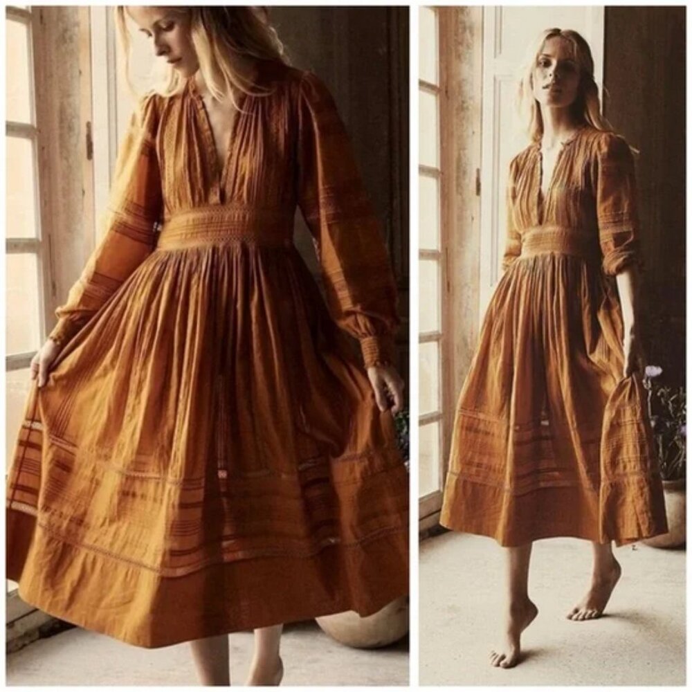 Doen Vicia Midi Dress Yellow Jasper XS - Picture 2 of 13